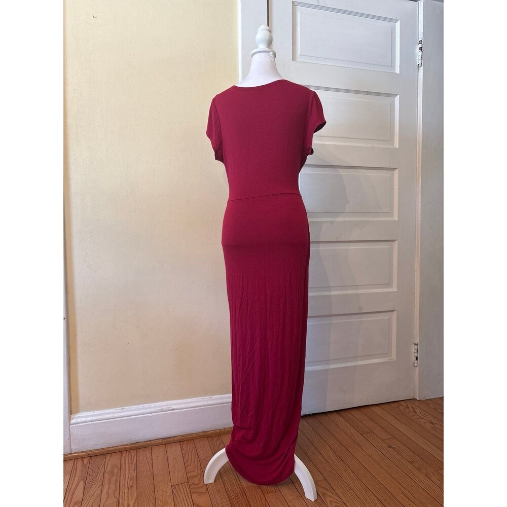 Maxi dress red short sleeve high slit wrap deep vneck v neck sexy romantic girly - Picture 5 of 8